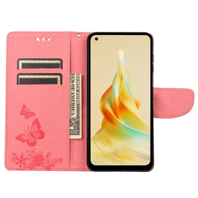 For OPPO Reno8 T 4G Butterfly Embossed Horizontal Flip Leather Phone Case