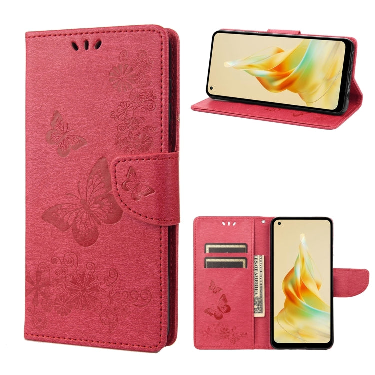 For OPPO Reno8 T 4G Butterfly Embossed Horizontal Flip Leather Phone Case