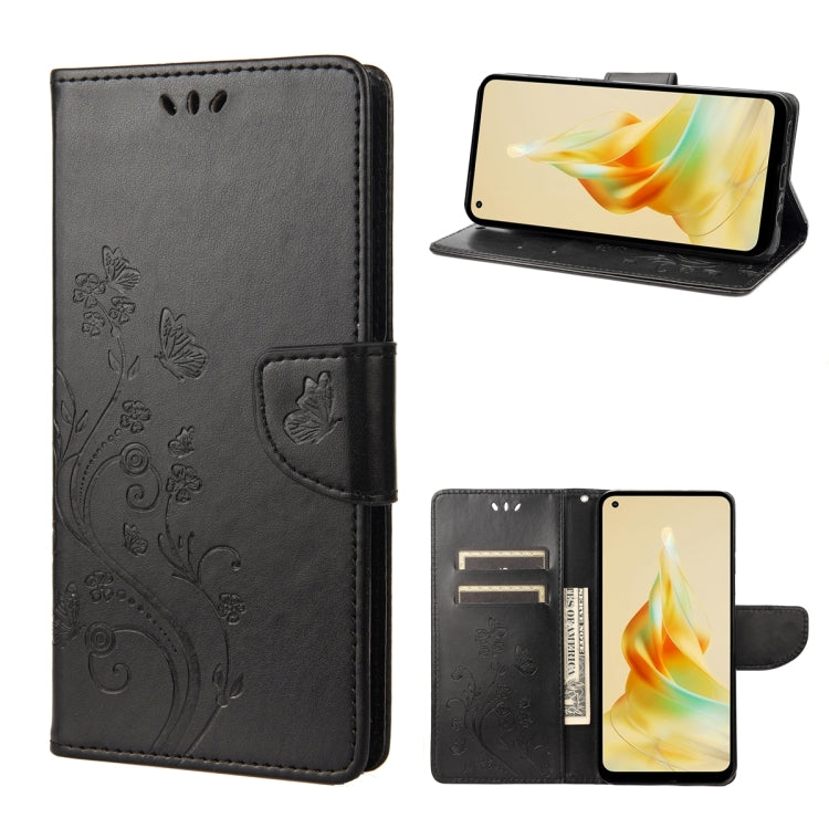 For OPPO Reno8 T 4G Butterfly Flower Pattern Leather Phone Case