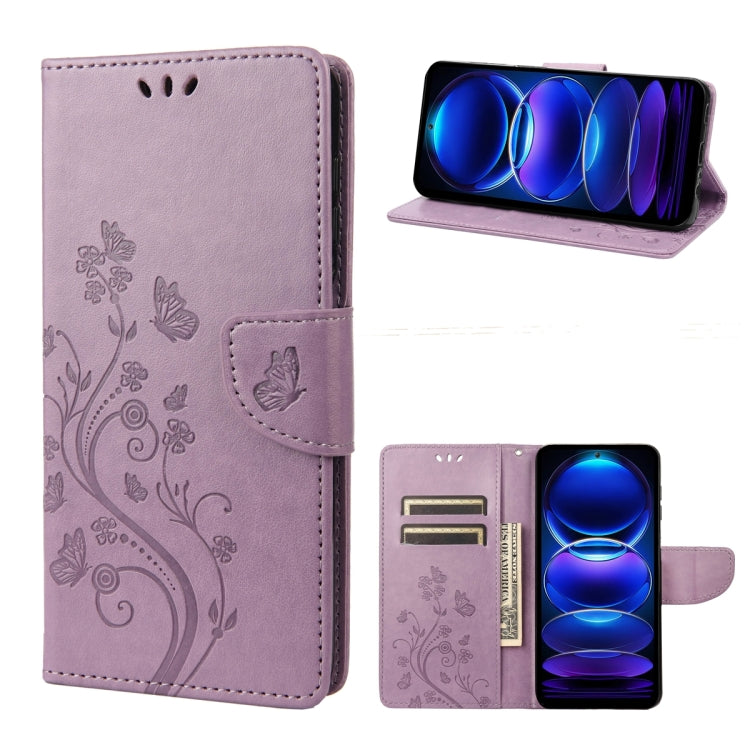 For Xiaomi Redmi Note 12 5G Global / Poco X5 5G Butterfly Flower Pattern Leather Phone Case