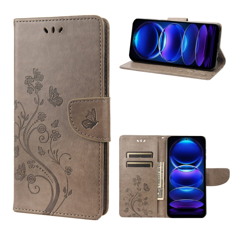 For Xiaomi Redmi Note 12 5G Global / Poco X5 5G Butterfly Flower Pattern Leather Phone Case