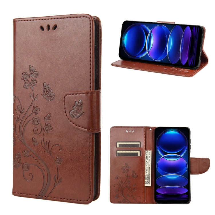 For Xiaomi Redmi Note 12 5G Global / Poco X5 5G Butterfly Flower Pattern Leather Phone Case