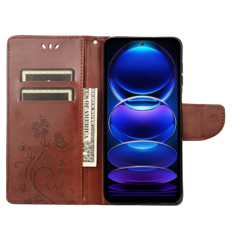 For Xiaomi Redmi Note 12 5G Global / Poco X5 5G Butterfly Flower Pattern Leather Phone Case