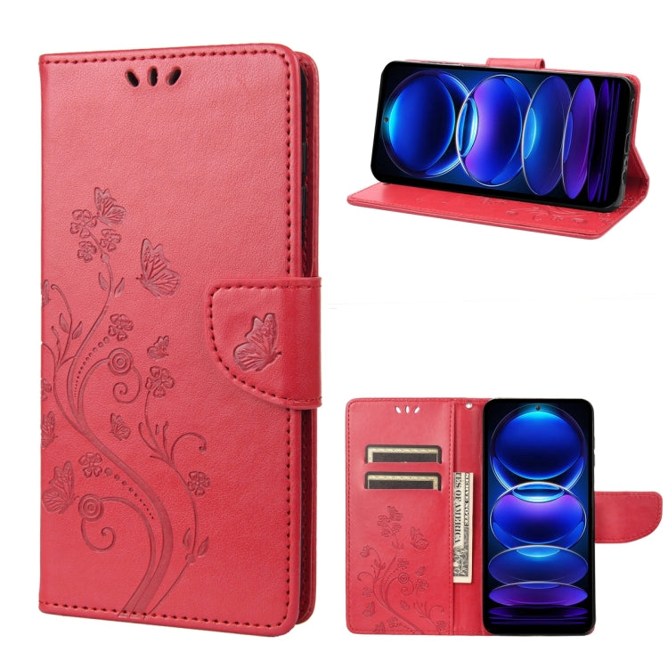 For Xiaomi Redmi Note 12 5G Global / Poco X5 5G Butterfly Flower Pattern Leather Phone Case