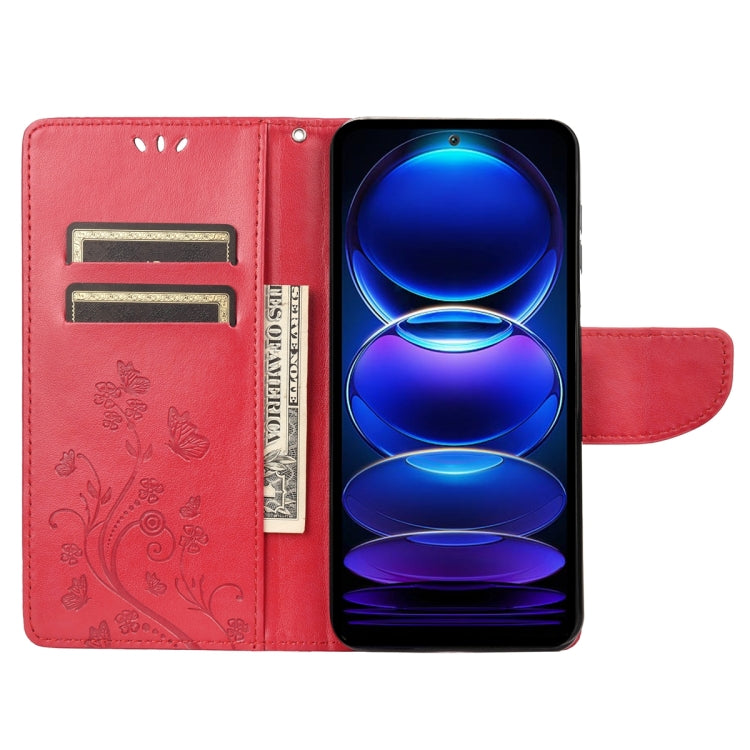 For Xiaomi Redmi Note 12 5G Global / Poco X5 5G Butterfly Flower Pattern Leather Phone Case