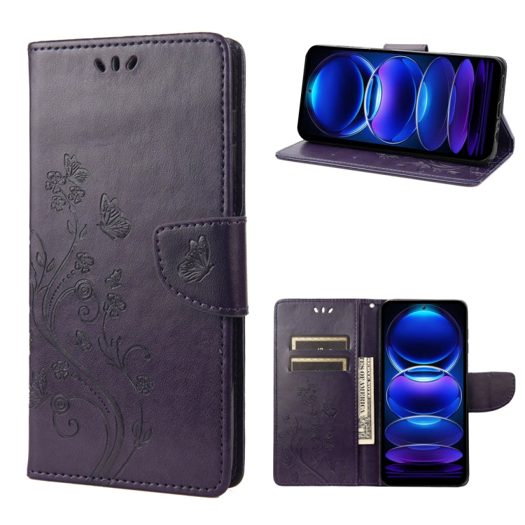 For Xiaomi Redmi Note 12 5G Global / Poco X5 5G Butterfly Flower Pattern Leather Phone Case