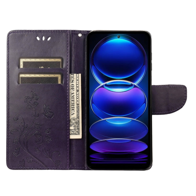 For Xiaomi Redmi Note 12 5G Global / Poco X5 5G Butterfly Flower Pattern Leather Phone Case