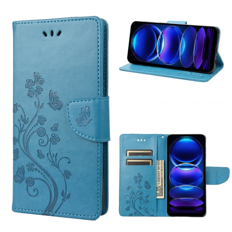 For Xiaomi Redmi Note 12 5G Global / Poco X5 5G Butterfly Flower Pattern Leather Phone Case