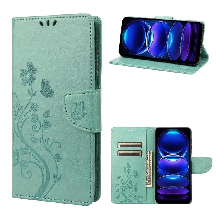 For Xiaomi Redmi Note 12 5G Global / Poco X5 5G Butterfly Flower Pattern Leather Phone Case