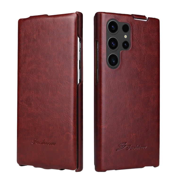For Samsung Galaxy S23 Ultra 5G Fierre Shann 64 Texture Vertical Flip PU Leather Phone Case