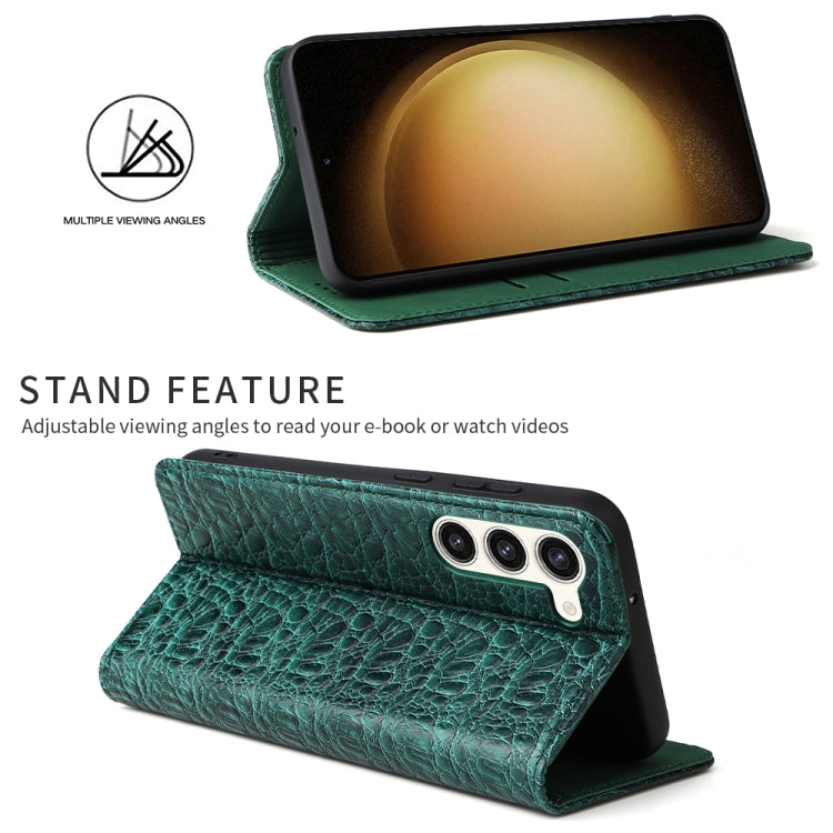For Samsung Galaxy S23 5G Fierre Shann Crocodile Texture Magnetic Genuine Leather Phone Case