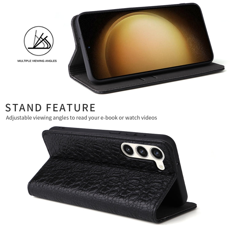 For Samsung Galaxy S23+ 5G Fierre Shann Crocodile Texture Magnetic Genuine Leather Phone Case