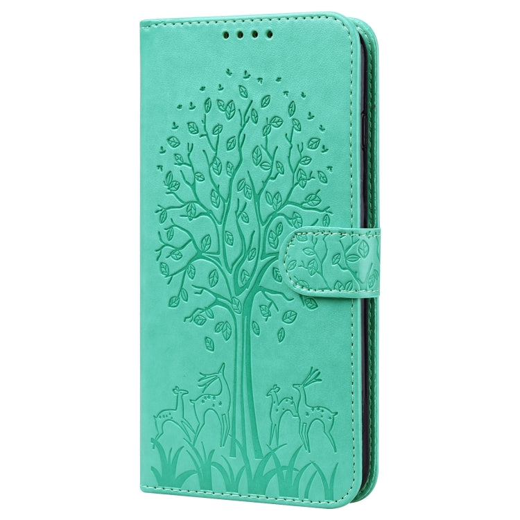 For Samsung Galaxy S23 5G Tree & Deer Pattern Pressed Printing Horizontal Flip Leather Phone Case