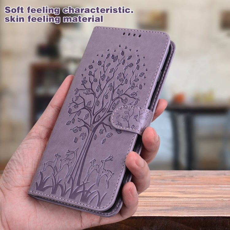 For Samsung Galaxy S23 5G Tree & Deer Pattern Pressed Printing Horizontal Flip Leather Phone Case