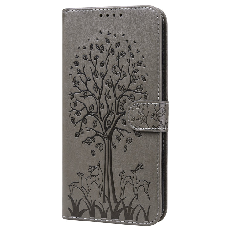 For Samsung Galaxy A34 5G Tree & Deer Pattern Pressed Printing Horizontal Flip Leather Phone Case