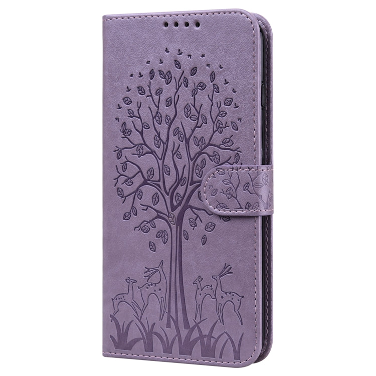 For Samsung Galaxy A34 5G Tree & Deer Pattern Pressed Printing Horizontal Flip Leather Phone Case