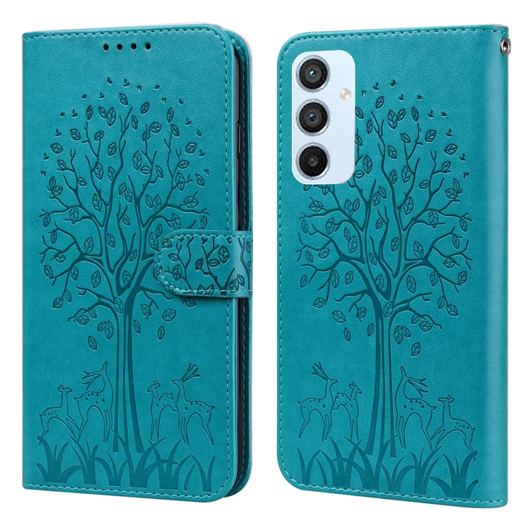 For Samsung Galaxy A54 5G Tree & Deer Pattern Pressed Printing Horizontal Flip Leather Phone Case