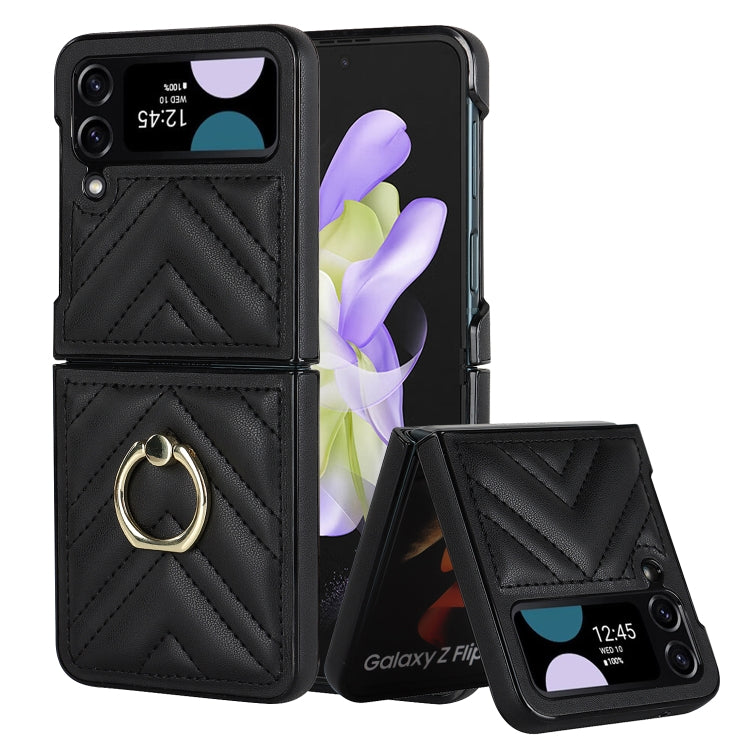 For Samsung Galaxy Z Flip4 V-shaped Folding Protective Phone Case with Rotating Ring