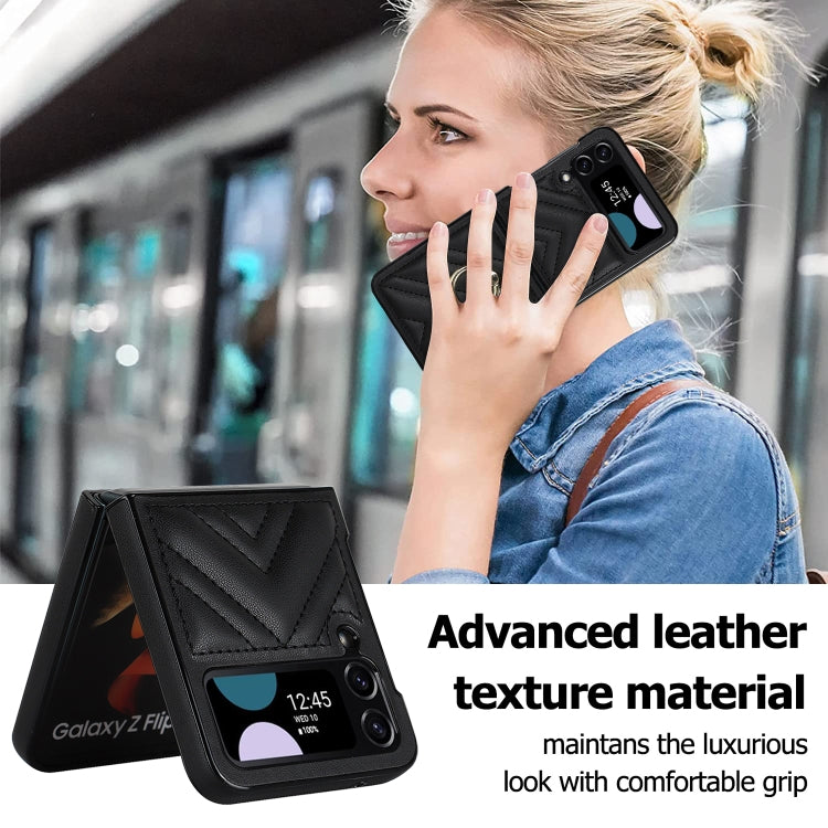 For Samsung Galaxy Z Flip4 V-shaped Folding Protective Phone Case with Rotating Ring