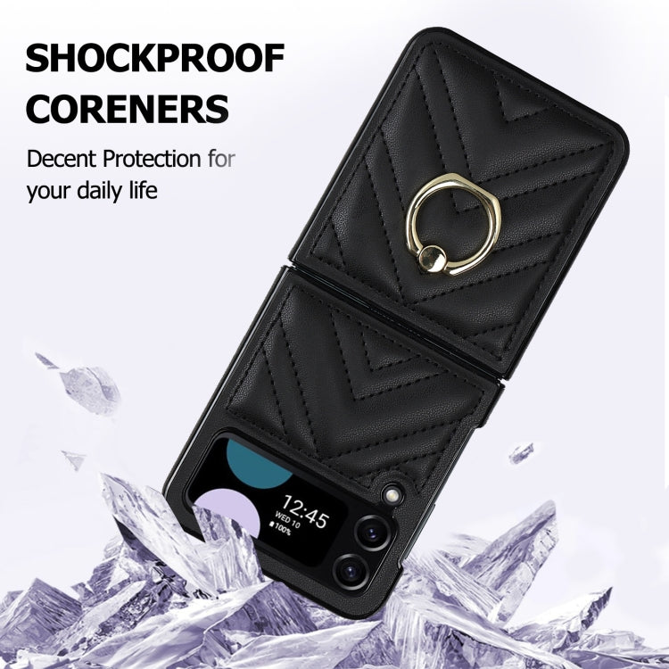 For Samsung Galaxy Z Flip4 V-shaped Folding Protective Phone Case with Rotating Ring