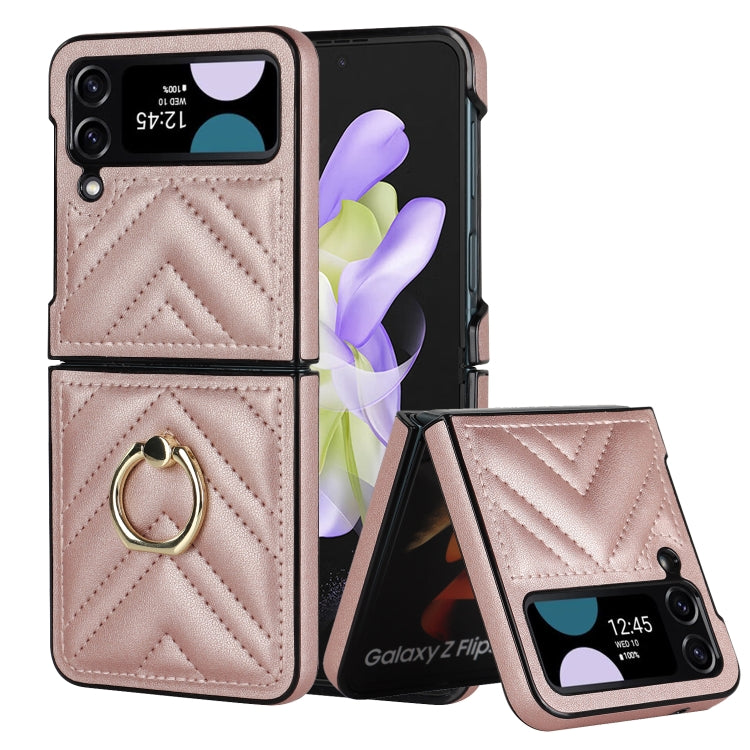 For Samsung Galaxy Z Flip4 V-shaped Folding Protective Phone Case with Rotating Ring