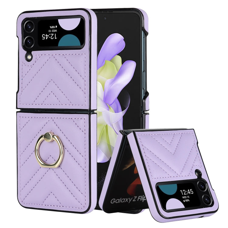 For Samsung Galaxy Z Flip4 V-shaped Folding Protective Phone Case with Rotating Ring