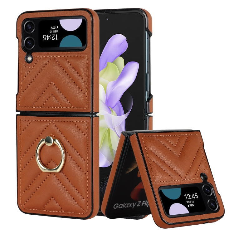 For Samsung Galaxy Z Flip4 V-shaped Folding Protective Phone Case with Rotating Ring