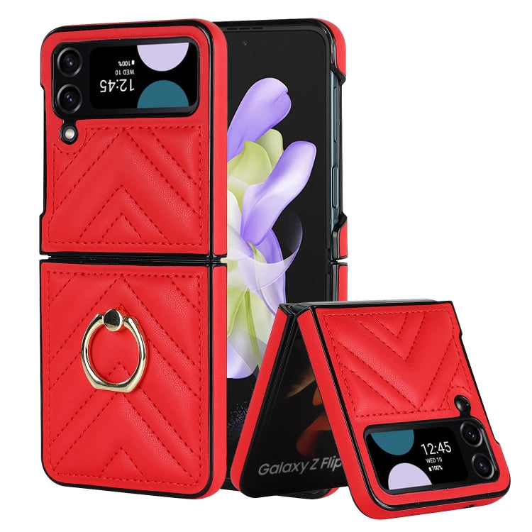 For Samsung Galaxy Z Flip4 V-shaped Folding Protective Phone Case with Rotating Ring