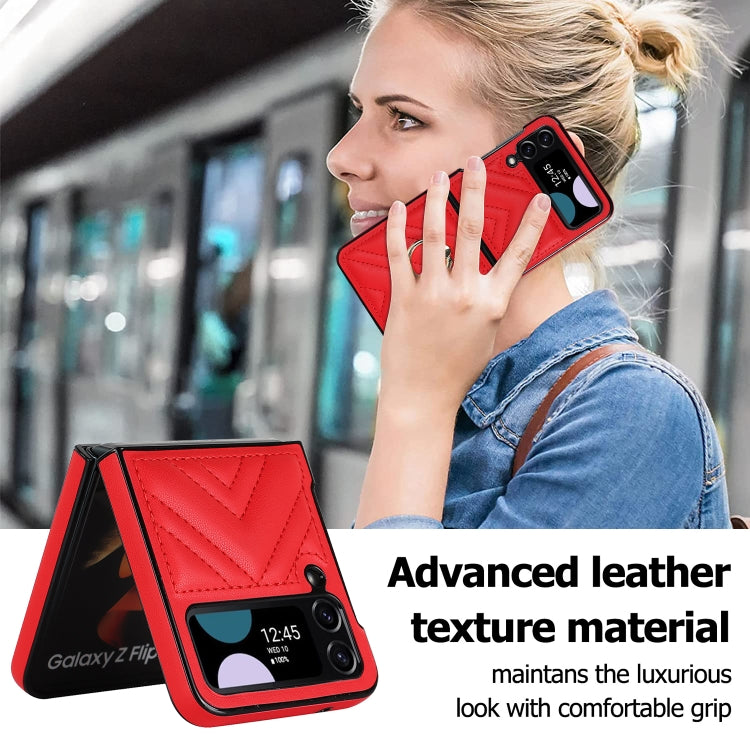 For Samsung Galaxy Z Flip4 V-shaped Folding Protective Phone Case with Rotating Ring