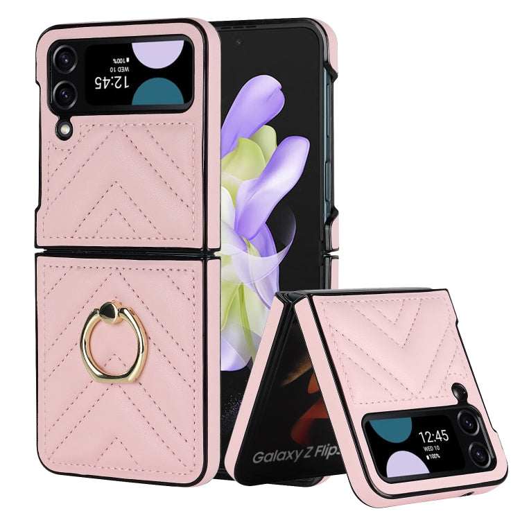 For Samsung Galaxy Z Flip4 V-shaped Folding Protective Phone Case with Rotating Ring