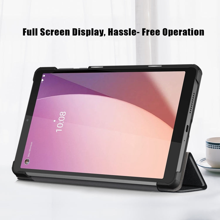 For Lenovo M8 4th GenTB-300FU Custer Pure Color 3-Fold Holder Leather Tablet Case