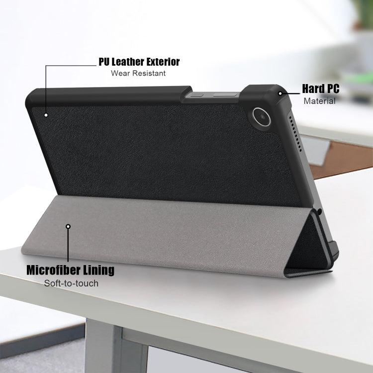 For Lenovo M8 4th GenTB-300FU Custer Pure Color 3-Fold Holder Leather Tablet Case