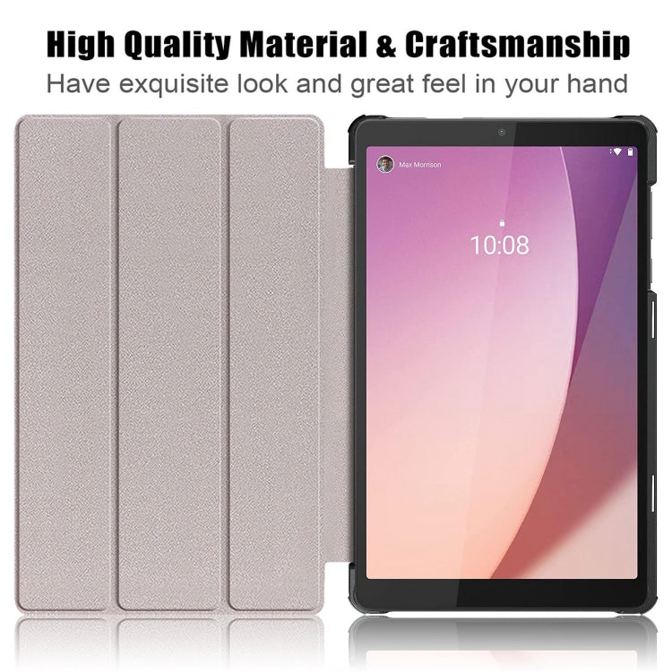 For Lenovo M8 4th GenTB-300FU Custer Pure Color 3-Fold Holder Leather Tablet Case
