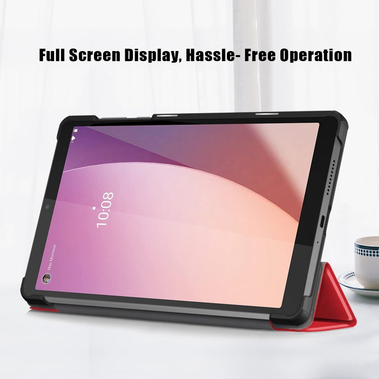 For Lenovo M8 4th GenTB-300FU Custer Pure Color 3-Fold Holder Leather Tablet Case