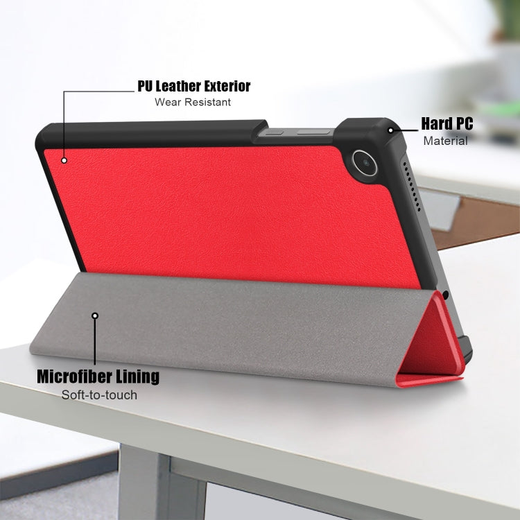 For Lenovo M8 4th GenTB-300FU Custer Pure Color 3-Fold Holder Leather Tablet Case