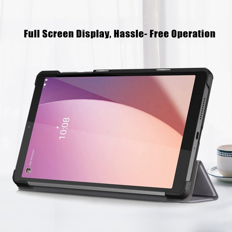 For Lenovo M8 4th GenTB-300FU Custer Pure Color 3-Fold Holder Leather Tablet Case