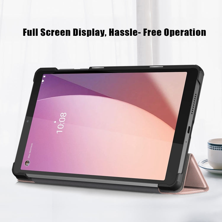 For Lenovo M8 4th GenTB-300FU Custer Pure Color 3-Fold Holder Leather Tablet Case