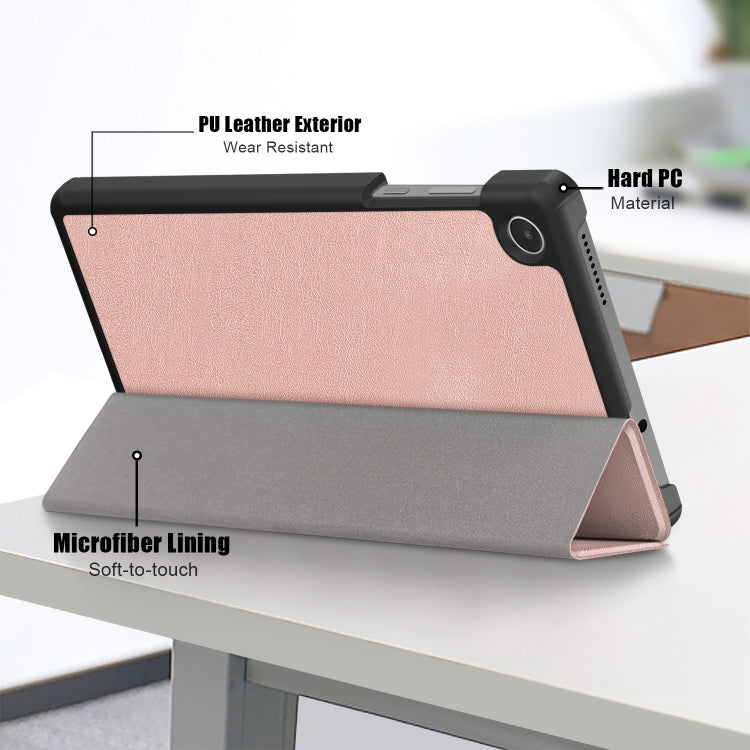 For Lenovo M8 4th GenTB-300FU Custer Pure Color 3-Fold Holder Leather Tablet Case