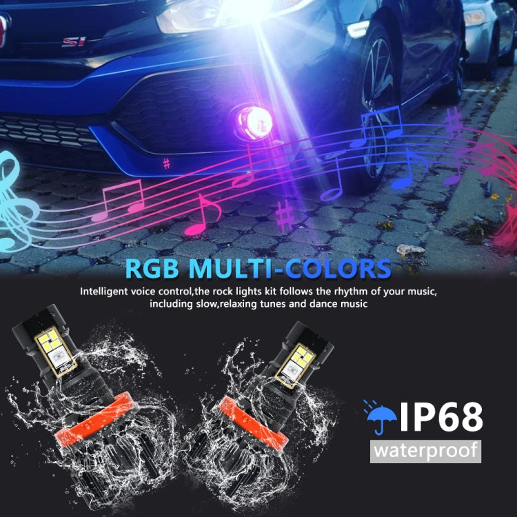 EV23 1 Pair H11 60W / 15000LM / DC 9-16V IP68 Waterproof Car RGB Fog Light