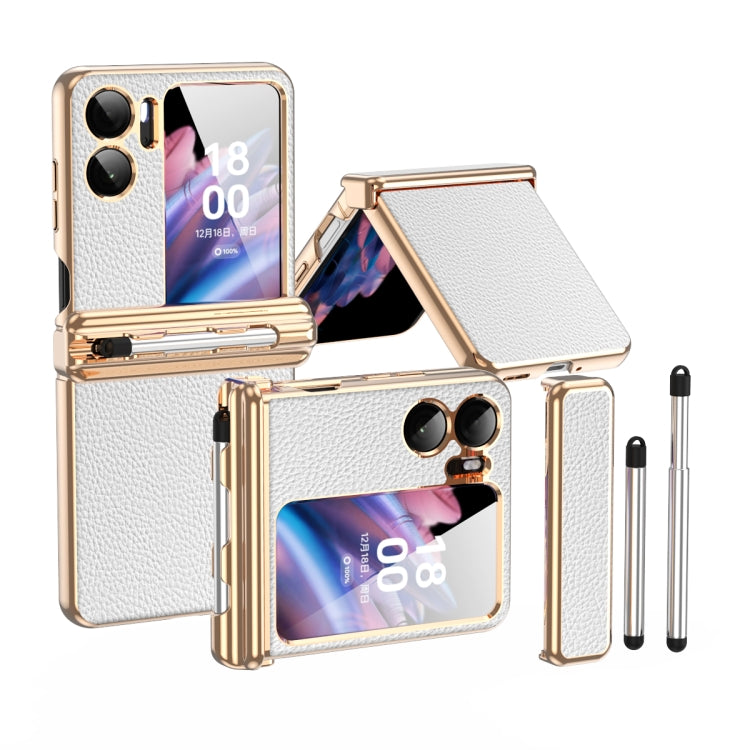 For OPPO Find N2 Flip Litchi Texture Leather Hinged Electroplated Phone Case with Pen