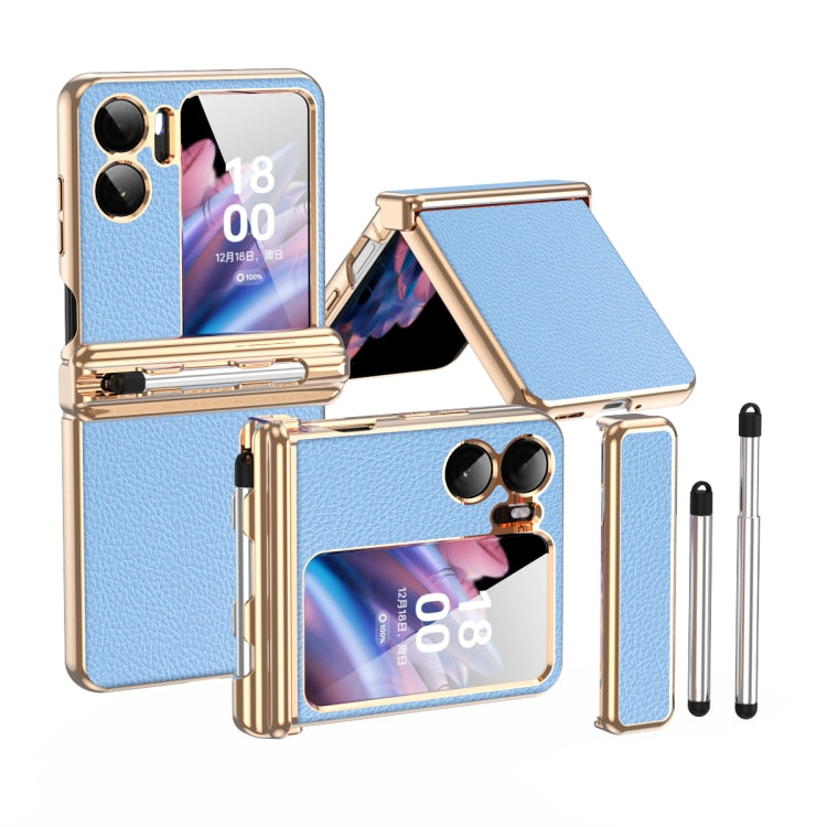 For OPPO Find N2 Flip Litchi Texture Leather Hinged Electroplated Phone Case with Pen