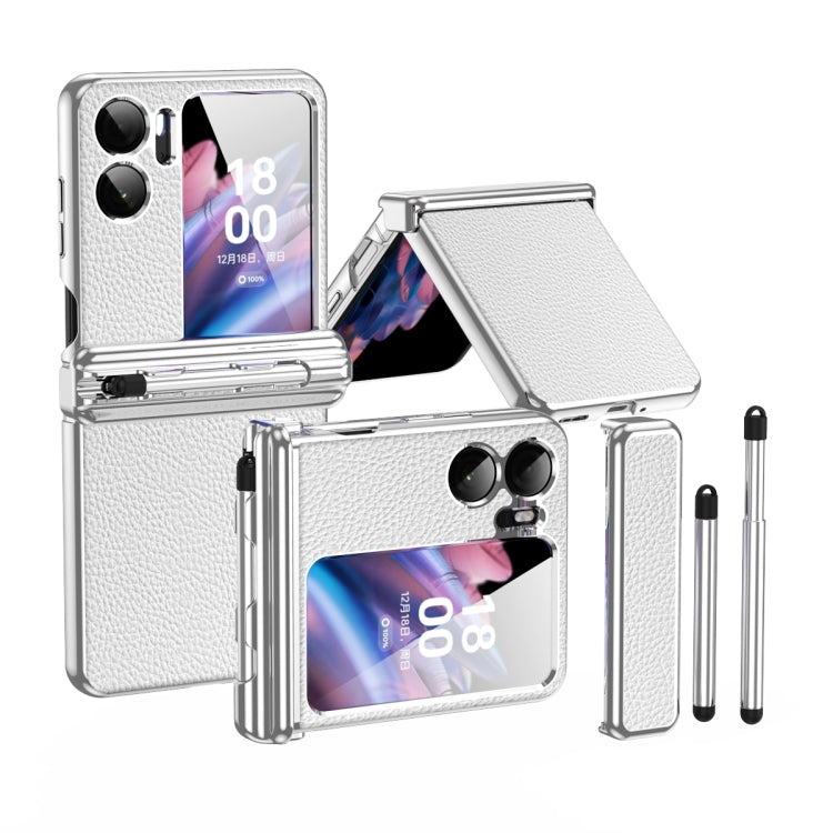 For OPPO Find N2 Flip Litchi Texture Leather Hinged Electroplated Phone Case with Pen