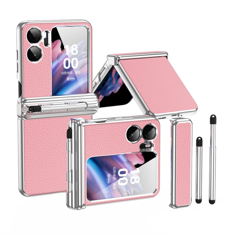 For OPPO Find N2 Flip Litchi Texture Leather Hinged Electroplated Phone Case with Pen