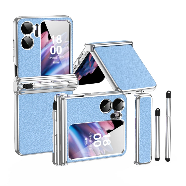 For OPPO Find N2 Flip Litchi Texture Leather Hinged Electroplated Phone Case with Pen