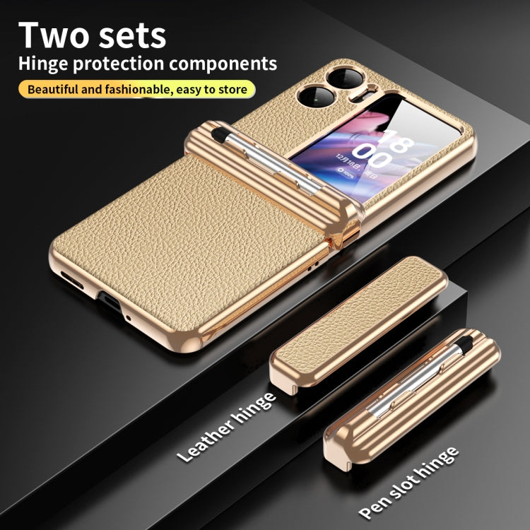 For OPPO Find N2 Flip Litchi Texture Leather Hinged Electroplated Phone Case with Pen
