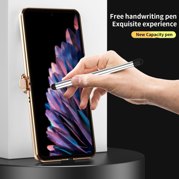 For OPPO Find N2 Flip Litchi Texture Leather Hinged Electroplated Phone Case with Pen