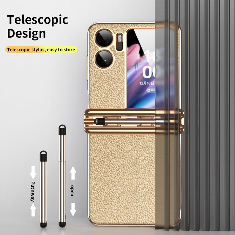 For OPPO Find N2 Flip Litchi Texture Leather Hinged Electroplated Phone Case with Pen