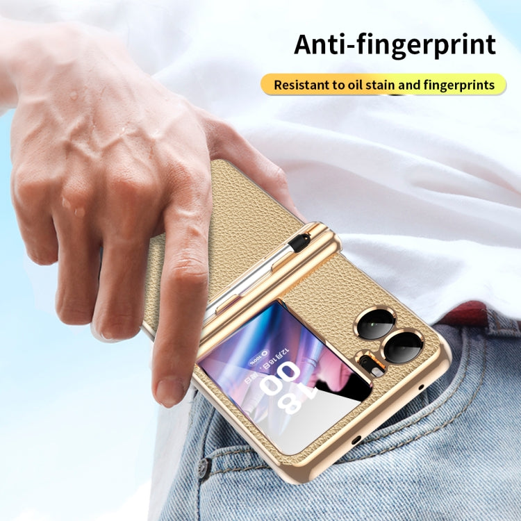 For OPPO Find N2 Flip Litchi Texture Leather Hinged Electroplated Phone Case with Pen