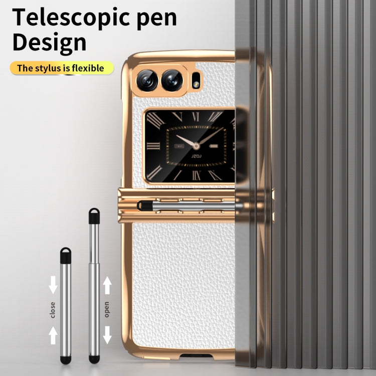 For Motorola Razr 2022 Foldable Electroplated Plain Leather Phone Case with Stylus
