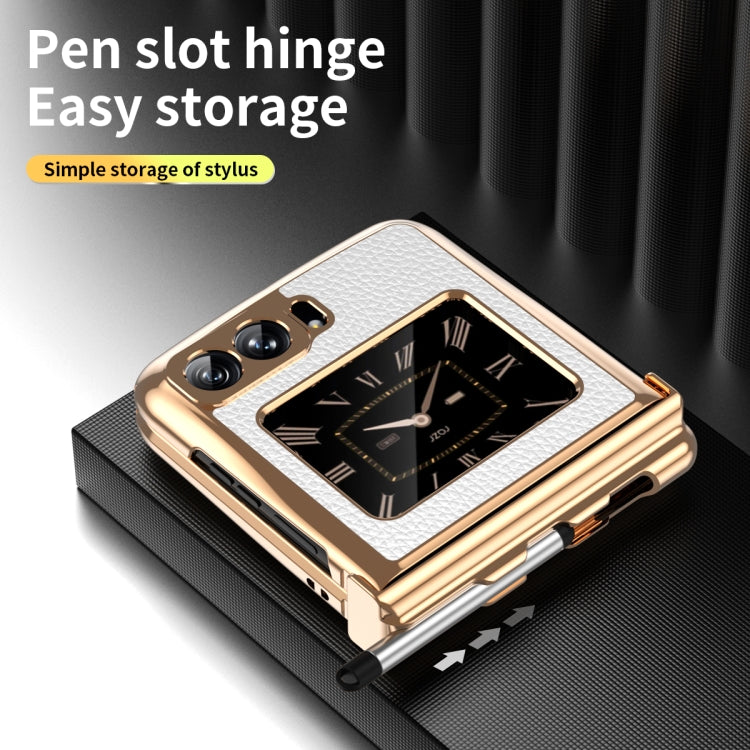 For Motorola Razr 2022 Foldable Electroplated Plain Leather Phone Case with Stylus